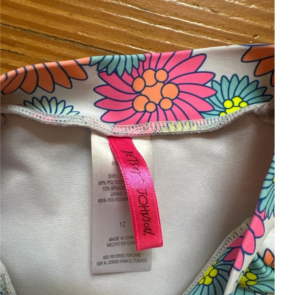 Betsey Johnson Rash Guard Kids Multicolor Excellent Floral Daisy Zip SIZE 12‎